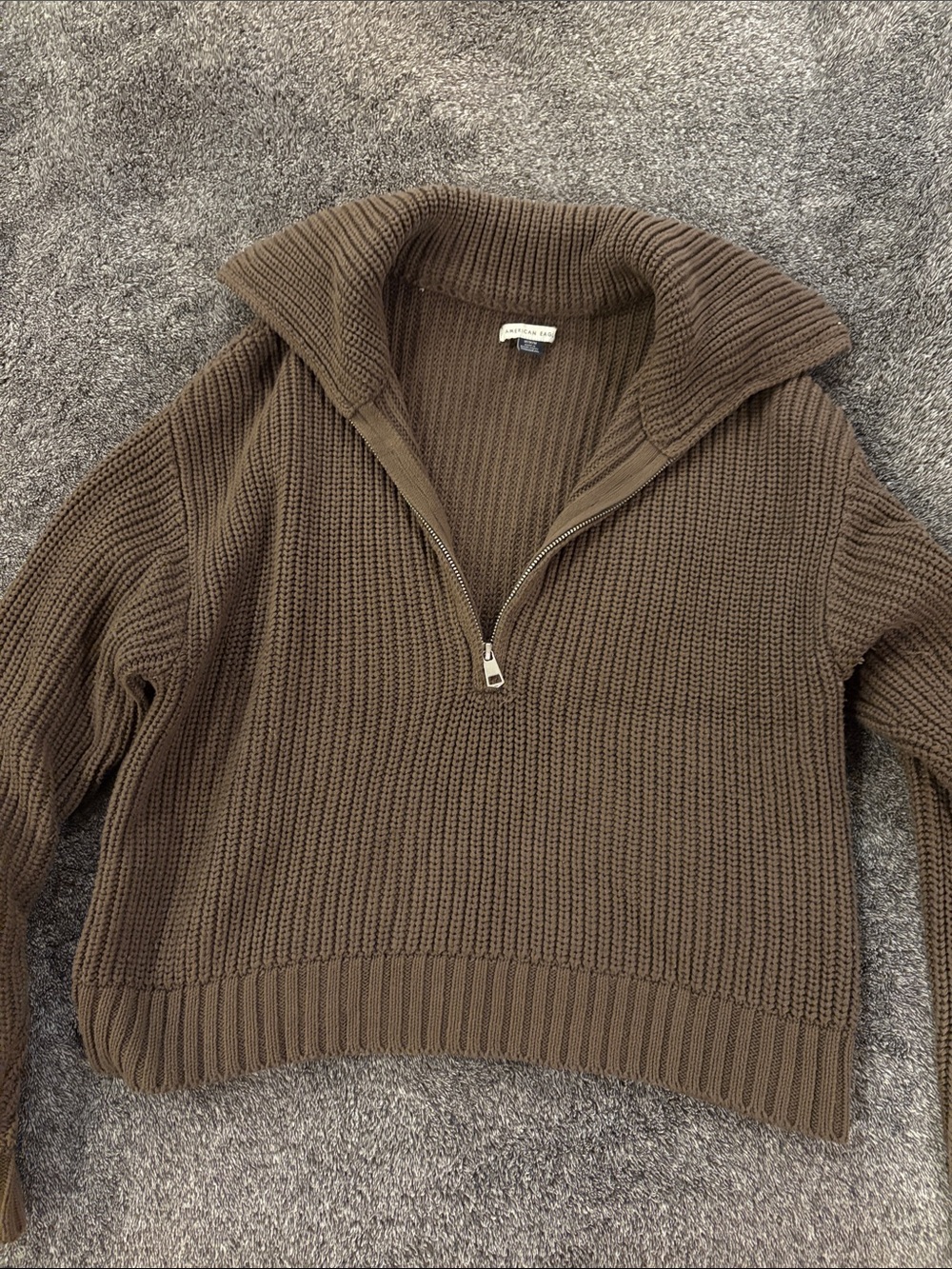 American Eagle Outfitters Brown Ribbed Half-Zip Sweater
